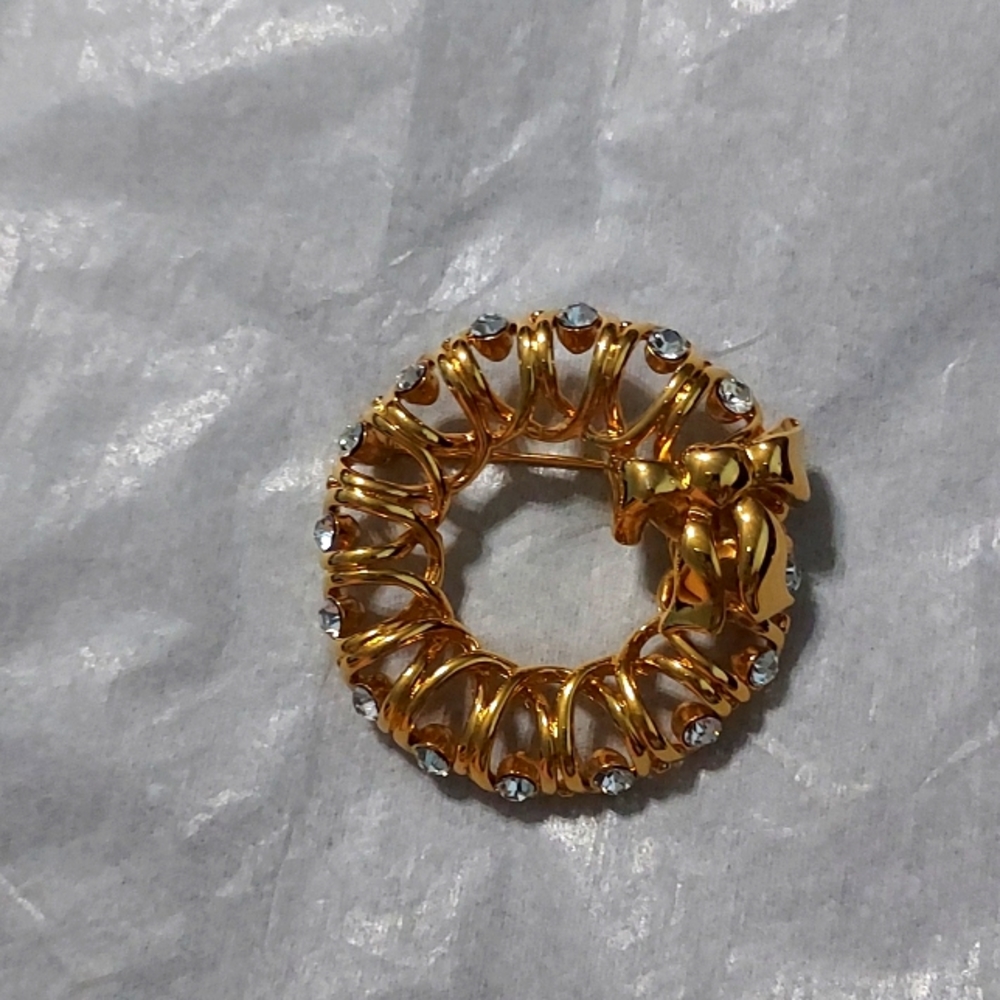 Wreath Crystals Goldtone Brooch Pin